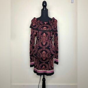 Arden B. Multicolor Damask Pattern Cowl Neck Sweater Dress